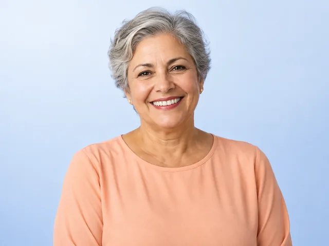 Imagem ilustrativa: mulher de cabelos grisalhos sorrindo